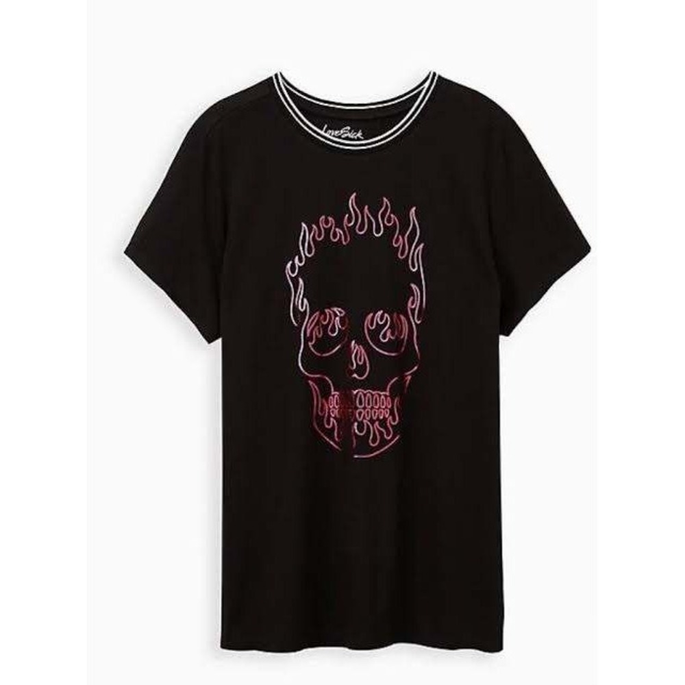 LoveSick by Torrid Flaming Skull Graphic Tee Edgy Gothic Black Pink Size 0 XL